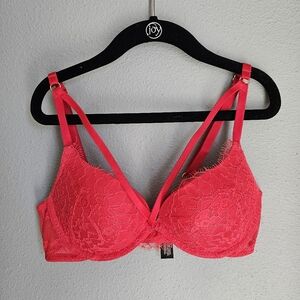 Victorias Secret Bright Red Lace Push-Up Bra Strappy 32B